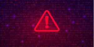 Red alert symbol on a background of binary codes