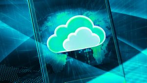 overlapping isometric clouds with circular light rays in background