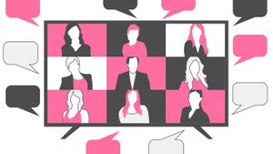 Video call conference, screen and speech bubbles. Streaming friends. Chatting from home. Talking about the news and global events