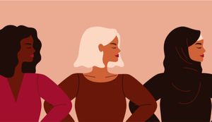 Four women of different cultures and colors standing together, indicating U.S. Women's Equality Day, celebrated on August 26