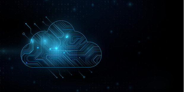 Diagram depicting cloud computing tech with circuit board storage